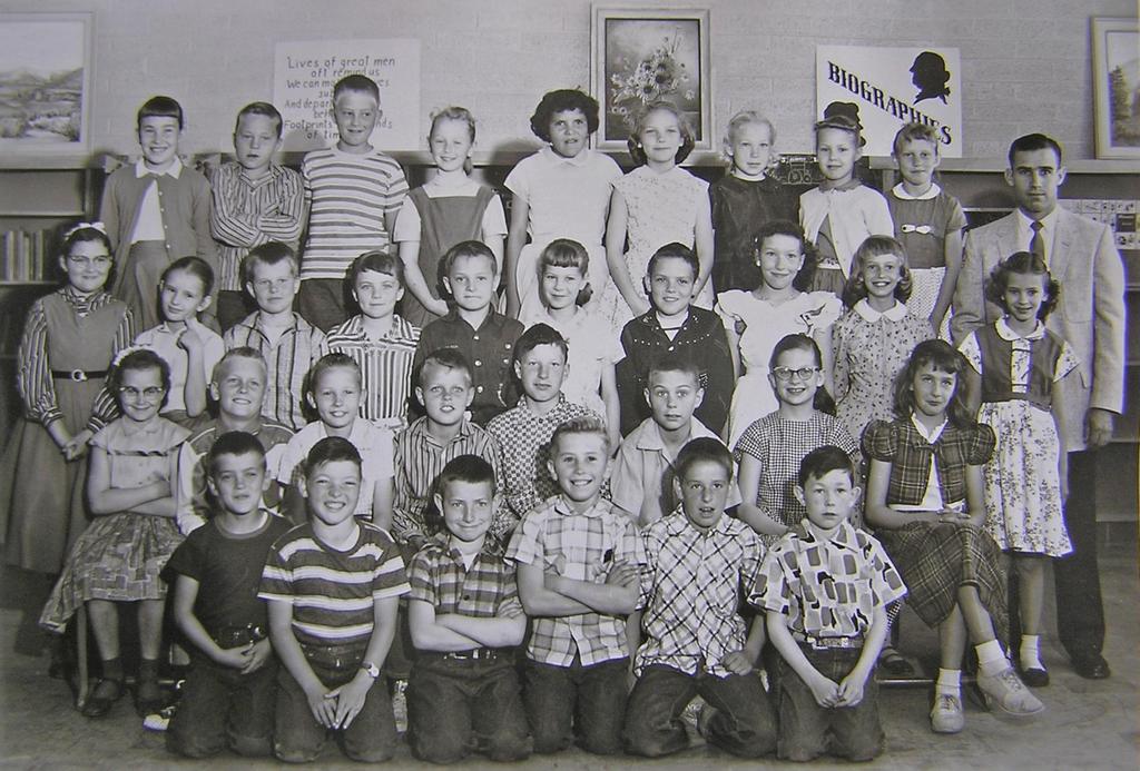 4th Grade - Jones, Park Elementary 1956-57, Spanish Fork, Utah Front l to r: Delynn B, Paul Smith, James Vincent, Warren Johnson, Duke Belders, Steven Menlove 2 nd : Dorothy Williams, Danny Allen,