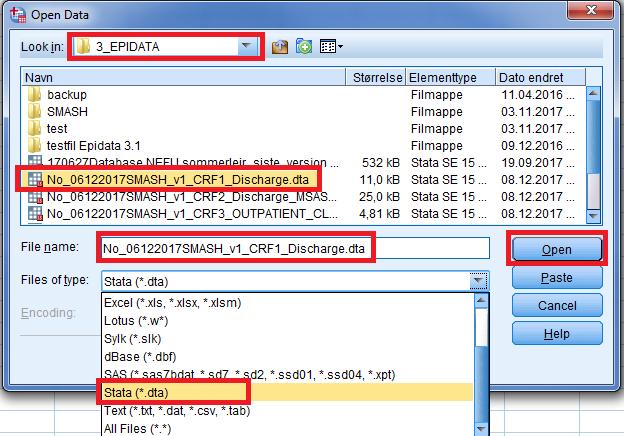 Data importeres inn i SPSS og konverteres automatisk til SPSS format. Alle variabelnavn, labler og values som du har definert i Epidata Manager legges automatisk til.