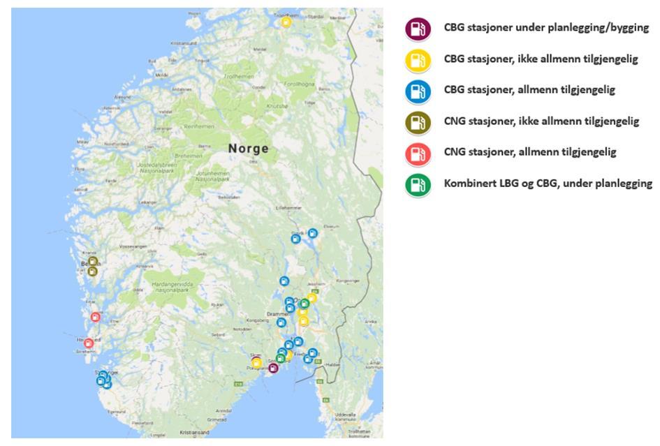 Tilgang på fyllestasjoner for alternative drivstoff Noe tilgang på komprimert gass Flytende gass, Oslo og Tønsberg Etterspørsel gir flere