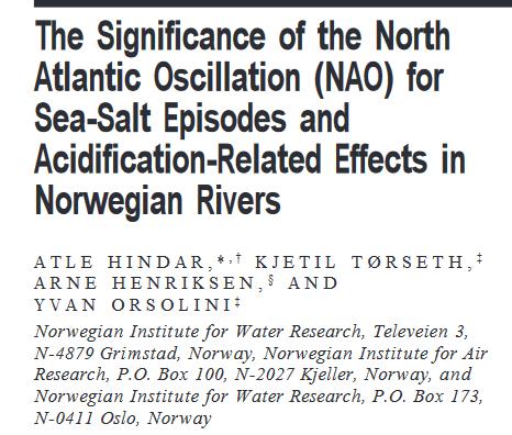 Deposisjon av sjøsalter - episodisk forsuring Storm fører til økt deposisjon av sjøsalter (NaCl), hvilket også fører til surstøt Høye