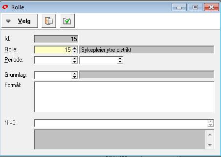 Rolle: Her setter du inn den Rollen som en ansatt skal knyttes til. Svar alternativene fåes opp ved å klikke med høyre musetast/f4 i feltet.