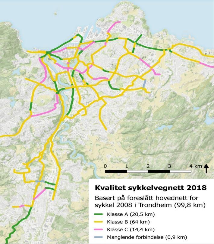 Mål 3: Helhetlig gang- og sykkelvegnett og styrket posisjon som Norges fremste sykkelby Mål Trondheim skal ha på plass et helhetlig gang- og sykkelvegnett til 800 millioner kroner som styrker byens