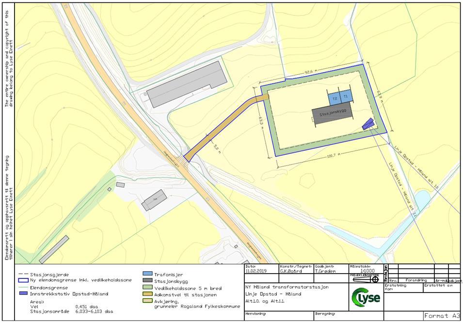 Ny Håland transformatorstasjon, Time kommune Det omsøkes en plassering av ny stasjon sør for Bryne (alternativ 4).