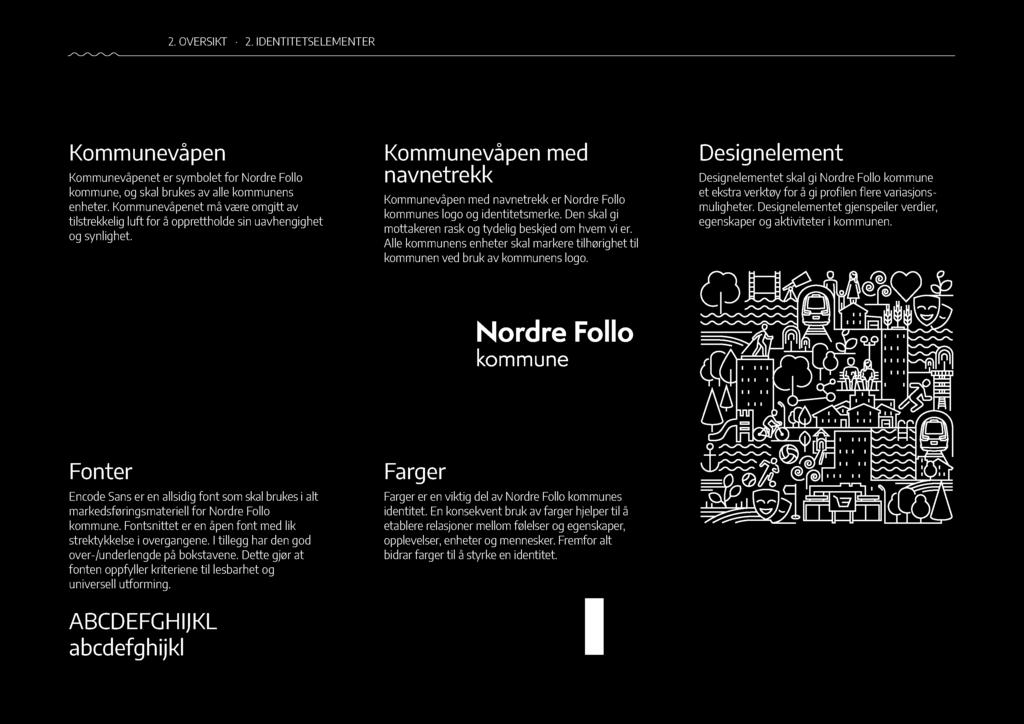 12 2. OVERSIKT 2. IDENTITETSELEMENTER Kommunevåpen Kommunevåpenet er symbolet for Nordre Follo, og skal brukes av alle ns enheter.