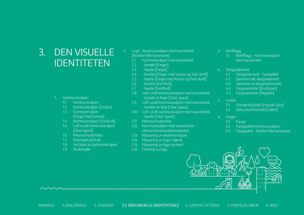 3. D E N VI SU E LL E I D E N TI TE TE N 1. Kommunevåpen 1.1 Kommunevåpen 1.2 Kommunevåpen [Farger] 1.3 Kommunevåpen [Farger med kontur] 1.4 Kommunevåpen [Sort/hvit] 1.