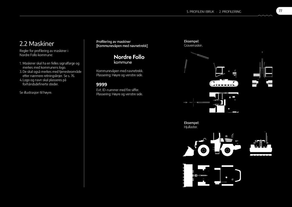 5. PROFILEN I BRUK 2. PROFILERING 77 2.2 M askiner Regler for pro lering av maskiner i Nordre Follo : 1. Maskiner skal ha en felles signalfarge og merkes med ns logo. 3.