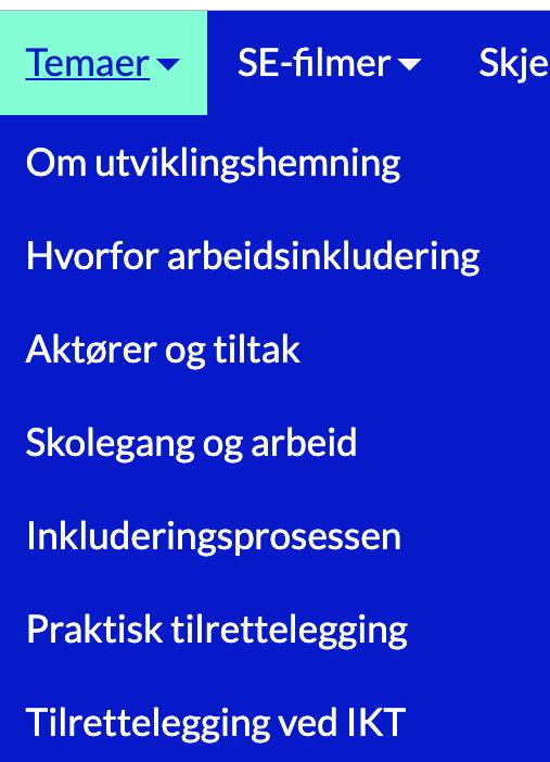 Temaer For hvert hovedtema: Innledning Tips og utfordringer Hovedtekst Quiz Bilder og lenker til eksterne nettsteder og filmer.