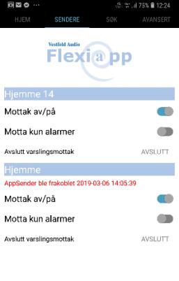 SENDERE På denne meny-siden kan du velge hvilke varsler du vil motta fra FlexiAppsenderne telefonen er tilkoblet til. Ved å velge Mottak "av", får du ingen varsler.