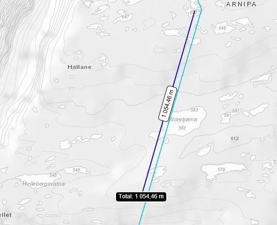 Side 34 Figur 17: Strekket som skal merkes med fugleavvisere skal i det vesentlige være som vist med mørkeblå strek.