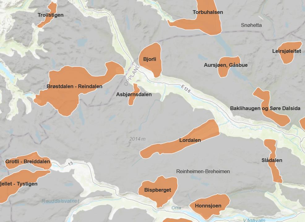 Fokusområde: særleg sårbare villreinareal, der det er konflikter mellom omsynet til villrein og menneskeleg