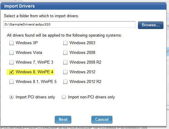 By default, only PCI drivers are imported from the specified folder. If you want to import only non-pci drivers, select the corresponding option.