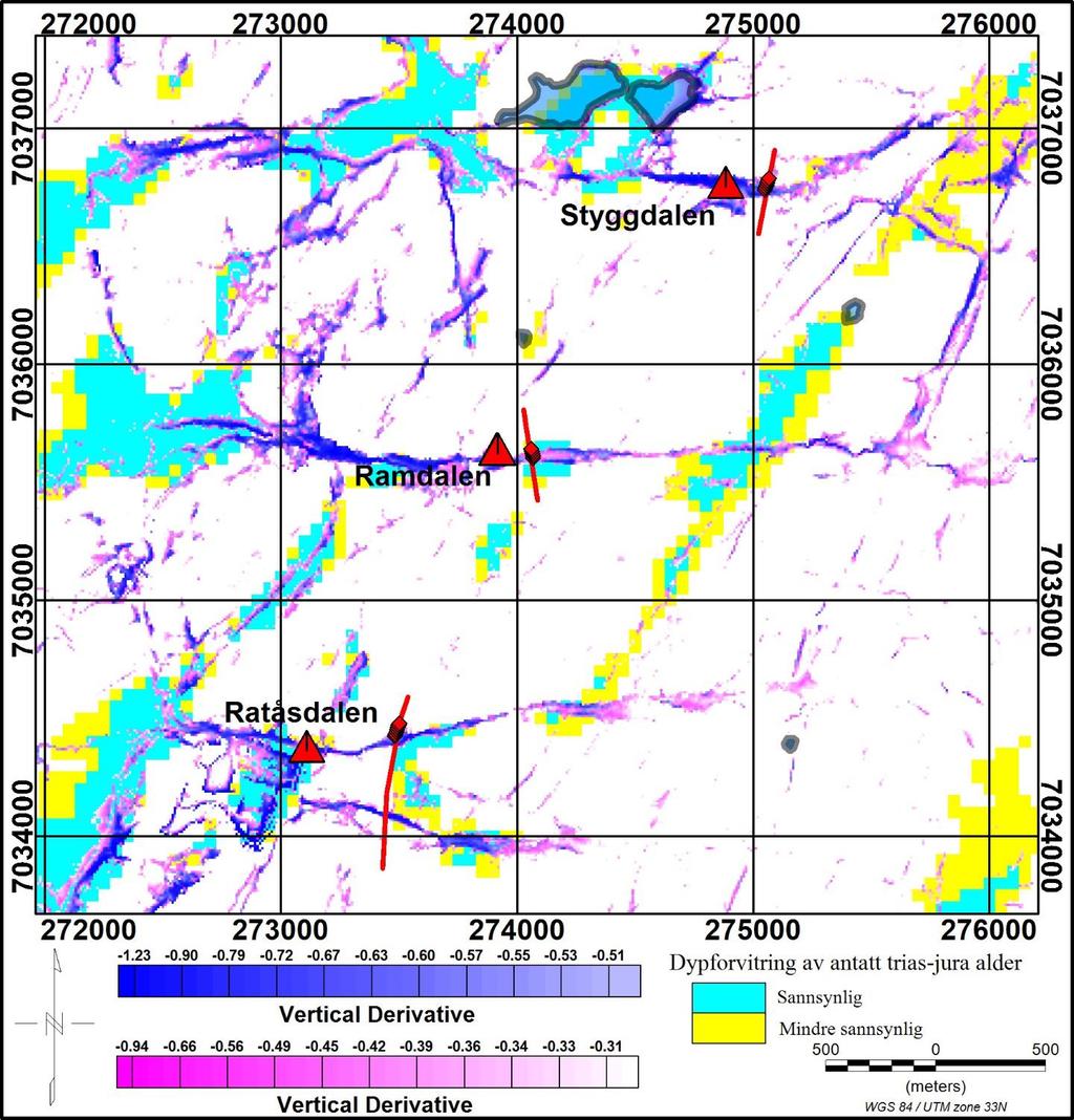 Figure 3-7: Deep-weathering/weak zones are indicated by vertical derivative of topography (as in Figure 3-6) together with AMAGER results (Baranwal et al., 2017).