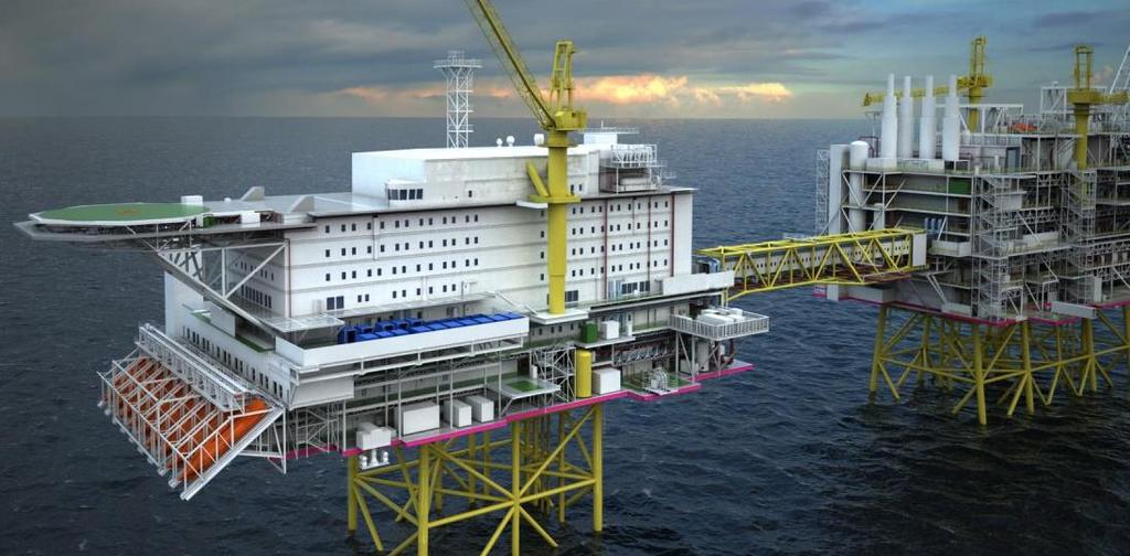 Gangbruer og fakkeltårn til Johan Sverdrup Kunde: Equinor Leveranse: En gangbro mellom stigerørs- og boreplattformen og ett fakkeltårn (stigerørsplattformen) ble levert i 2018, de