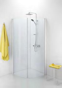 Dusj Porsgrund Showerama 10-4 Dusjhjørne Showerama 10-4 er et dusjhjørne med buede dører som kan åpnes både innover og utover, og som sparer plass i baderommet.