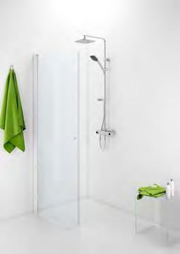Dusj Porsgrund Showerama 10-41 Dusjvegg Showerama 10-41 er en dusjdør med buet glass som kan åpnes både innover og utover, og som sparer plass i baderommet.
