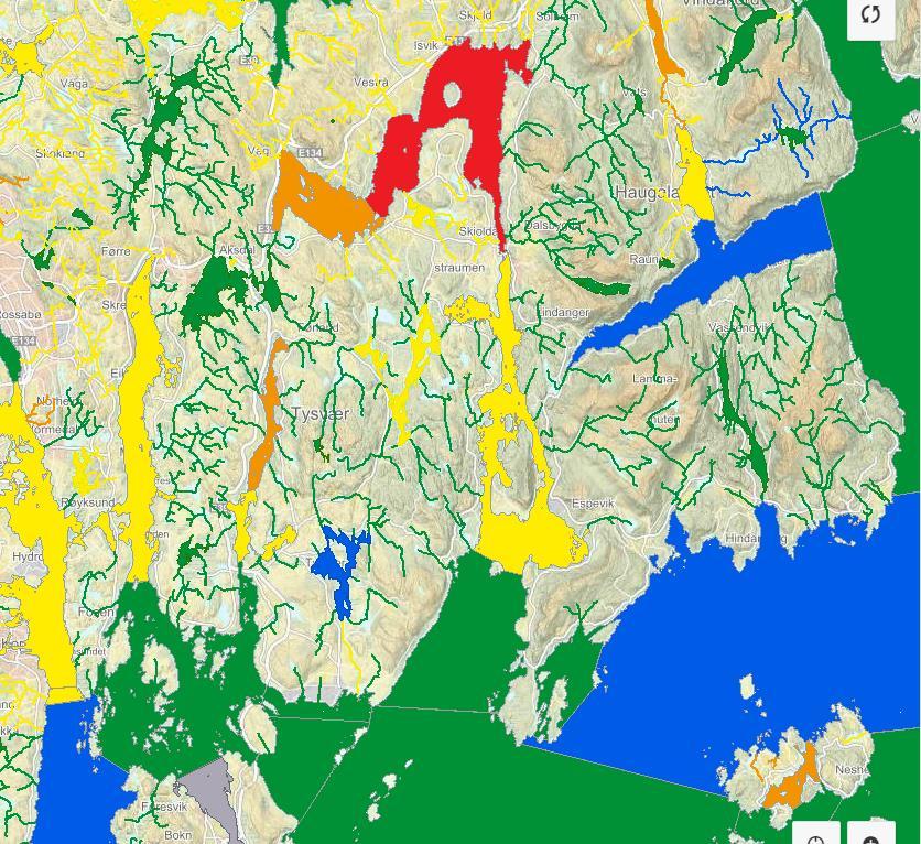 Figur 2: Oversiktskart med foreløpig miljøstatus (www.vann-nett.