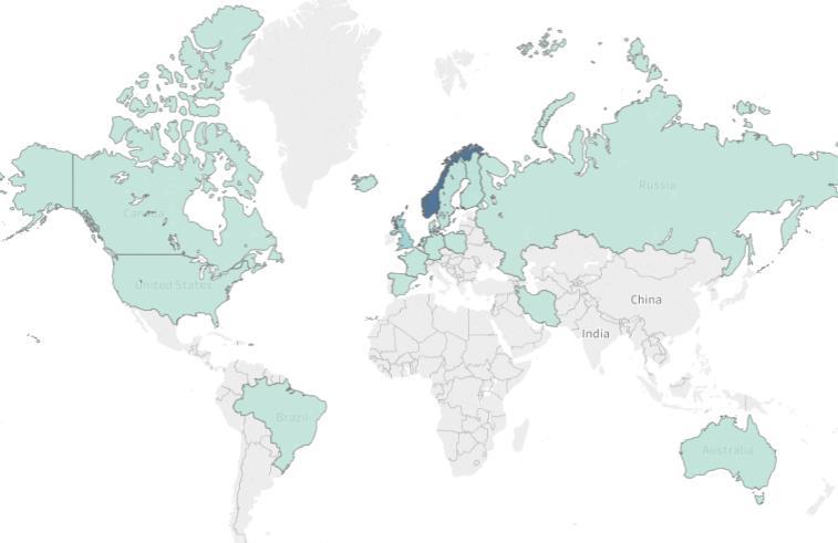 9.1 Samforfatterskap med land Figur 25 Antall internasjonale