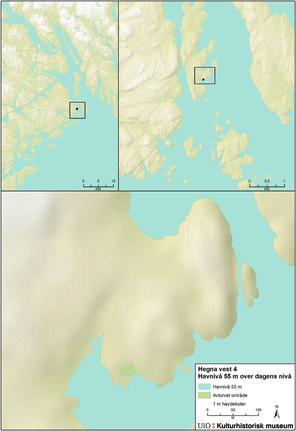 Lotte Eigeland og Guro Fossum HEGNA VEST 4 Figur 24.2. Beliggenheten til Hegna vest 4 med et havnivå 55 m over dagens.