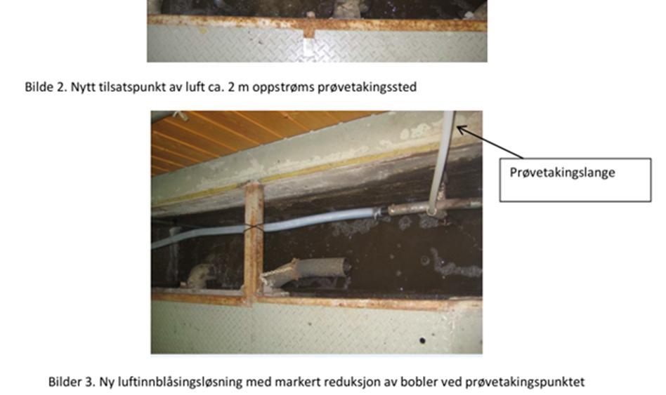 prøvene.» Luftinnblåsing ved prøvepunktet kan oppkonsentrere vannet.