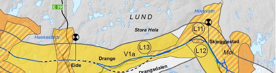 Figur 4 3. Verdikart for nærmiljø og friluftsliv i variantområde V1 Skjeggjestad Eide.