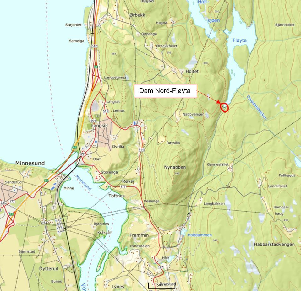 Figur 1: Oversiktskart som viser geografisk plassering av dam