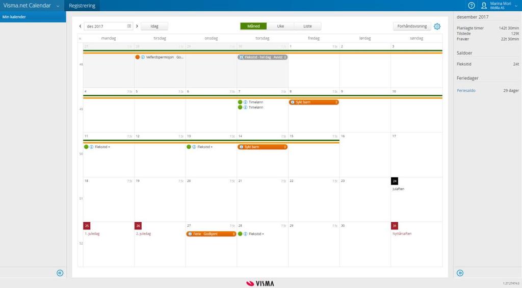 1. Registrere timer og fravær All registrering gjøres i en kalender.