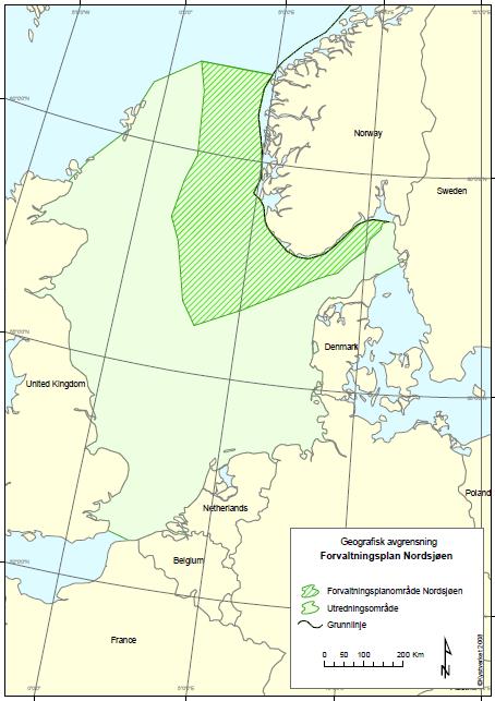 Geografiske avgrensninger: Forvaltningsplanområdet: norsk økonomisk sone utenfor grunnlinja sør for Stad 62 N Utredningsområdet: det samlede området der aktivitet pågår og områder som kan