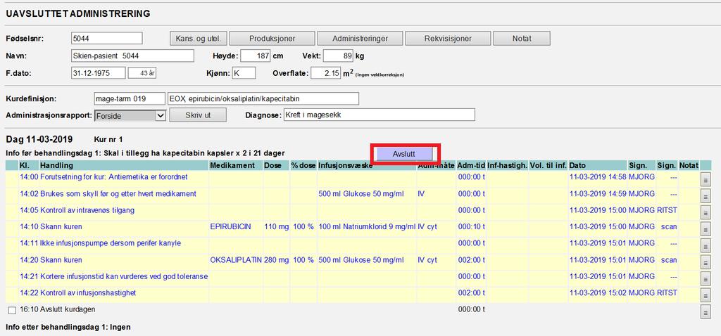 For videre fremgangsmåte se avsnittet; Når administrasjonsrapporten ikke overføres til DIPS automatisk Uavsluttede administreringer Man ser enkelt om det ligger uavsluttede kurer i CMS ved å trykke