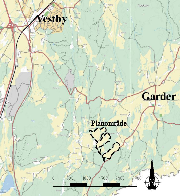 Beskrivelse av tiltaket Tiltakets lokalisering og avgrensning er vist i Figur 1 og Figur 2. Lokalisering Planområdet ligger ca. 4 km syd sydøst for Vestby sentrum.