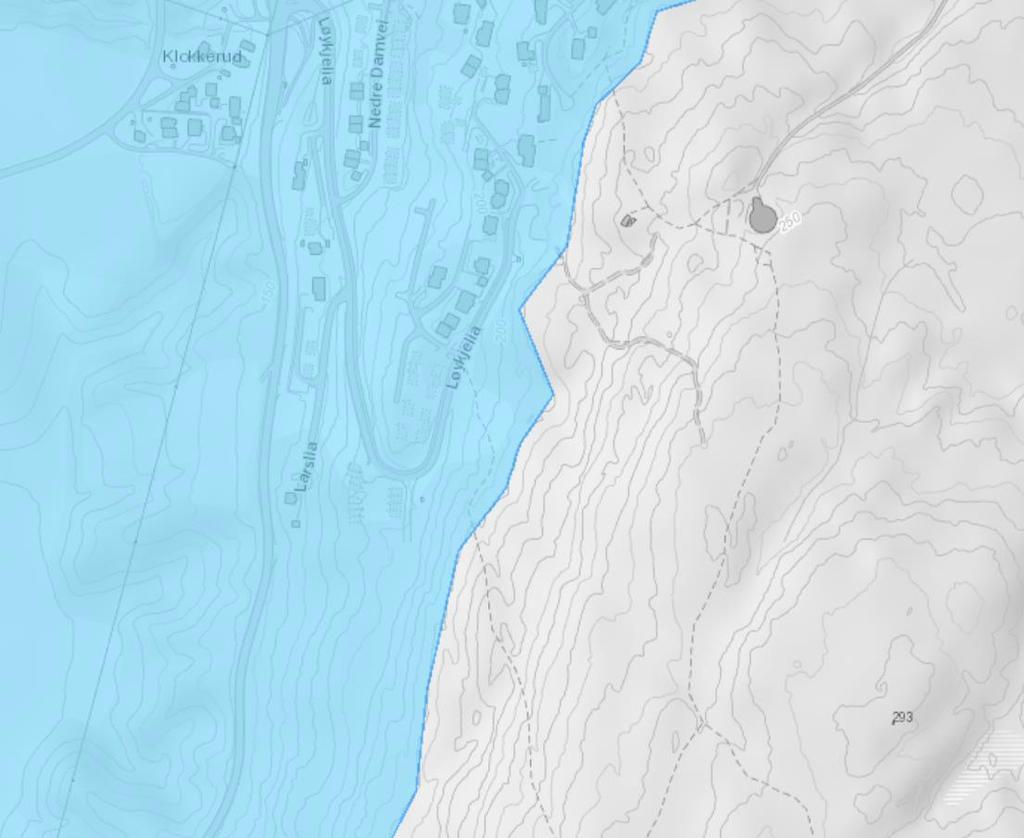 Figur 5 Maringrense i nærheten til planområdet. Blå skravur viser maringrense.