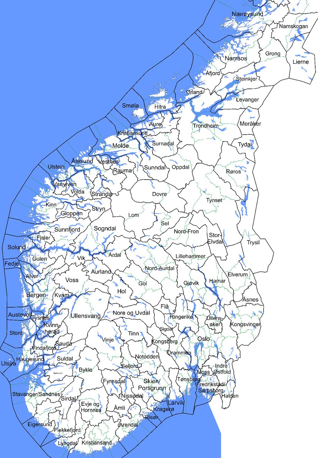 Figur S1 BA-regioner i Sør-Norge.