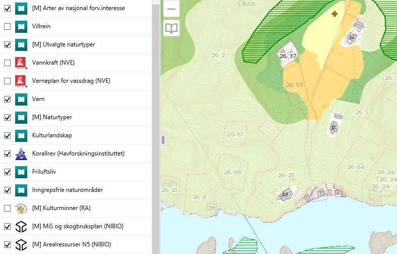 NATURBASE: I Miljødirektoratet sin naturbase, er det ikke registrert spesielle verdifulle naturtyper, eller arter