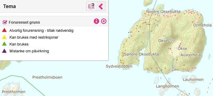 FORURENSNING: I h.h.t. Miljødirektoratet sin database Miljøstatus, er det ingen forurensning av grunnen i planområdet. Figur 10, kartutsnitt, Miljøstatus, forurenset grunn. NATURRESURSER: I h.h.t. databasen til NGU for mineralressurser, er det ingen konflikt med registrerte mineralressurser av nasjonal eller regional verdi.