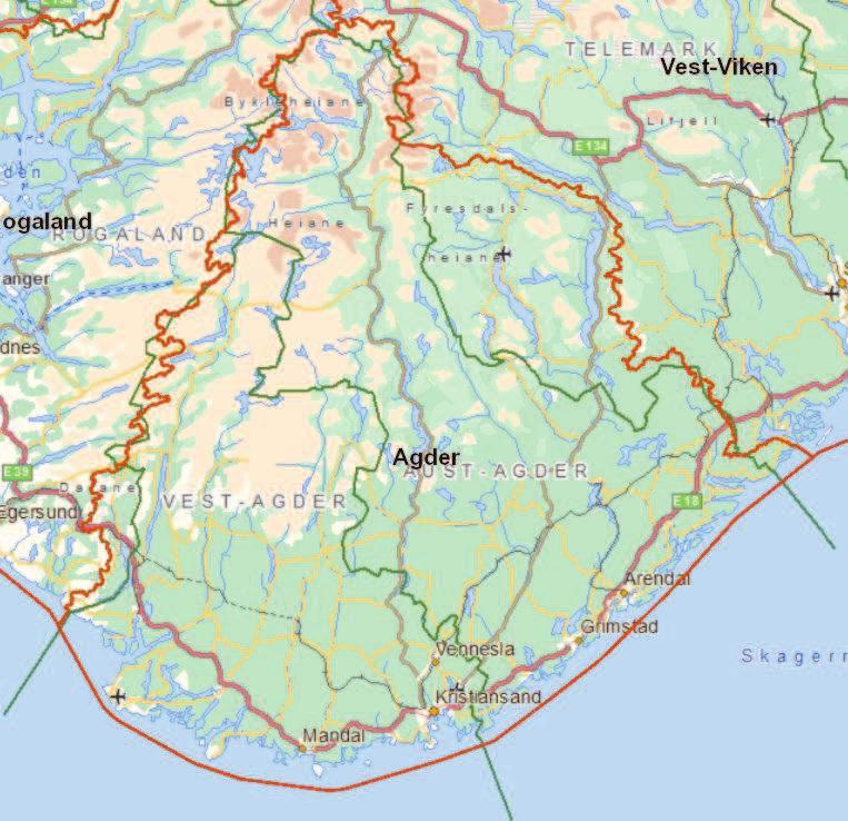 Regionalt tiltaksprogram for vannregion Agder 2016-2021 1.3 Vannregionen og vannområdene Vannregion Agder består av Aust-Agder og Vest-Agder, en del av Telemark og litt av Rogaland.