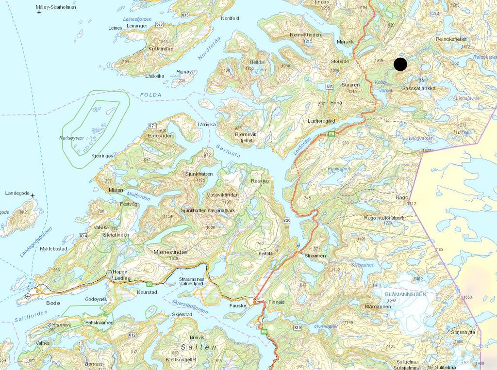 2.2 Beliggenhet Tiltaksområdet ligger i Gjerdalen i Sørfold kommune. Raukforsen er et stryk- og fosseparti i Gjerdalselva.