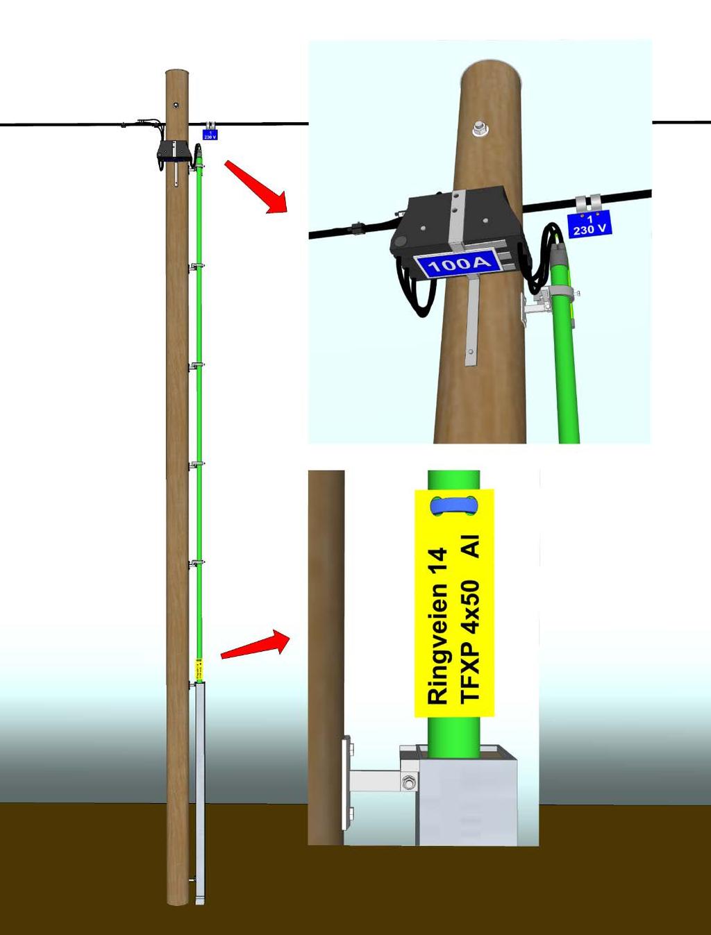 RENblad 8032 Versjon: 1.2 Side 16 av 44 5.4 Merking av kabelavgang i LS mast Kabelen merkes med adresse eller kundenummer.