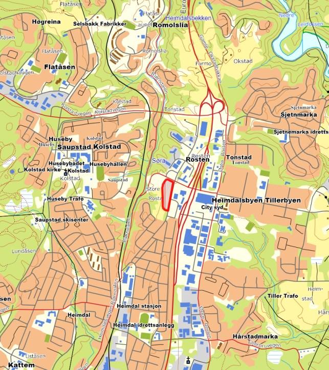 SAKSFRAMSTILLING Oversiktskart med planomriss. Reguleringsplanforslaget er utfyllende beskrevet i vedlagte planbeskrivelse.