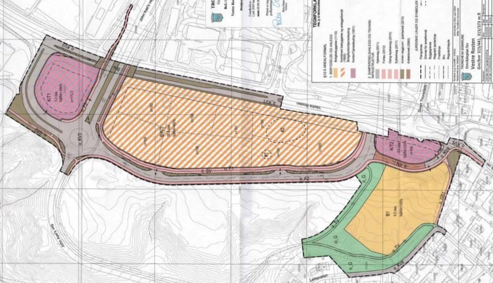 kontor og tjenesteyting). Bestemmelsene stiller krav om utarbeidelse av detaljreguleringsplan for området. Områdeplanen gjelder foran kommuneplanens arealdel (og kommunedelplan for Tiller), jamfør 2.