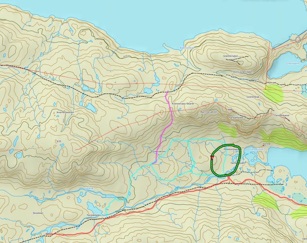 Skileikområde Farstølstean Dette er tenkt på flate i nærheten av eksisterende bru / start Farstøldalen / Farstølstean.