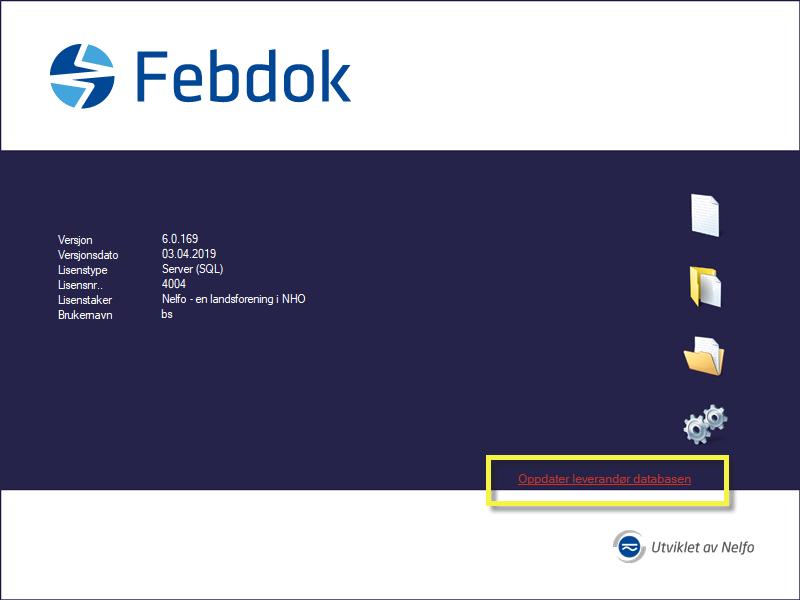 Figur 10 Versjons dato er i dette tilfelle 01.03.2019 Sjekk hjemmesider hva som er siste versjonsdato, er den nyere enn den du har i Febdok kan du laste den ned.