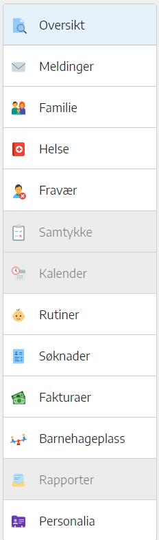 7. Finne personlige opplysninger og familiekobling, endre e-post og telefon. Klikk inn på navnet til barnet og kommer inn i barnets kort får du ulike menyvalg på venstre side i bildet.