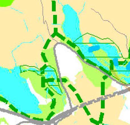 Oransje farge viser sammenhengende jordbrukslandskap. Grønn stiplet linje er grønne korridorer. Eiendommen ligger i LNF-område.
