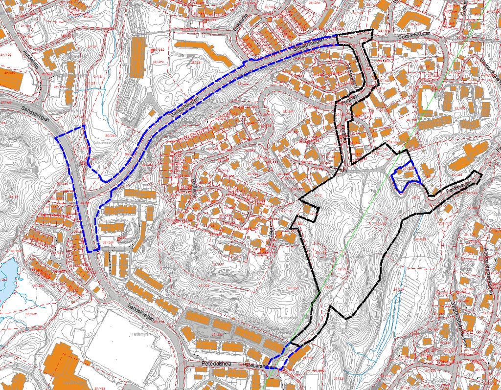 Oversikt over utvidelser: Utvidelser av planområdet vist med blå stiplet linje.