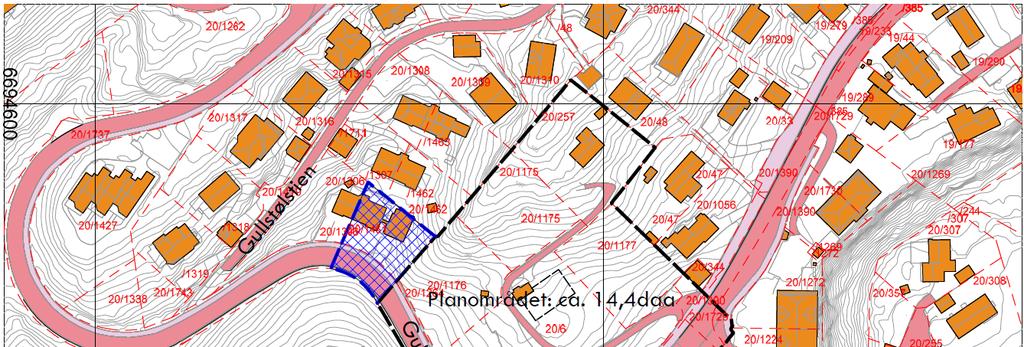 Formålet med planforslaget er å regulere for en fortetting i form av rekkehus. Bygningene på g/bnr 20/6 og 20/1175 er forutsatt revet, mens tomannsboligen reguleres i tråd med dagens situasjon.