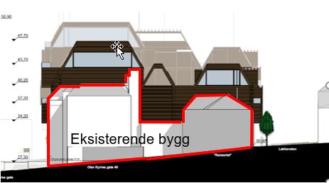 I planbeskrivelsen står det at bebyggelsen stiger til 6 etasjer mot Olav Kyrres gate og at bygges største høyde mot Olav Kyrres gate kan betraktes som 6½ etasje, hvorav de to øverste er inntrukket.