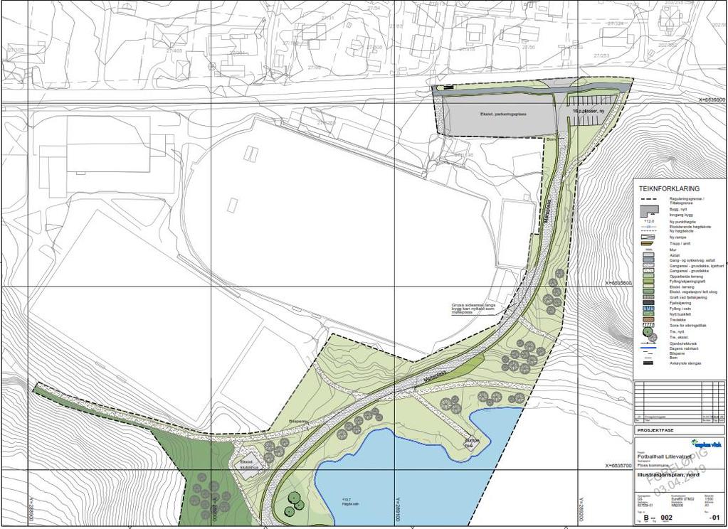 Figur 7-5 Utsnitt av illustrasjonsplan / situasjonsplan som viser tilkomst frå Havrenesvegen fram til byggjeområdet ved Litlevatnet. 7.5.2.