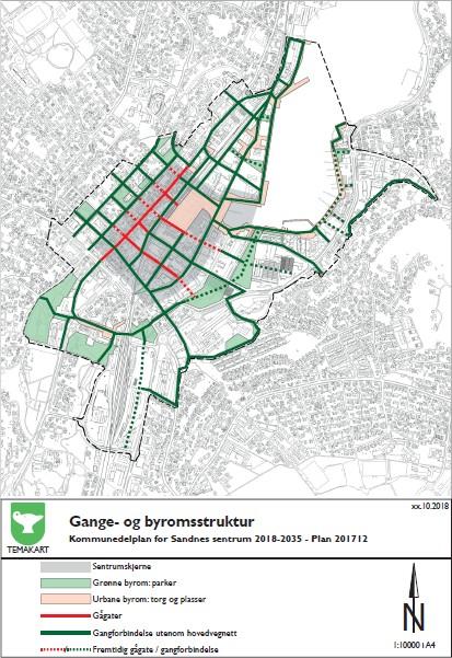 Gjeldende plan Planforslaget Temakart grønnstruktur og gangforbindelser, figur 6-4 Temakart gange og byromsstruktur, figur 6-5 