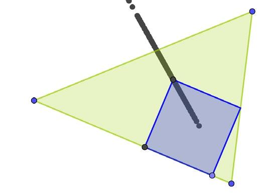 Eksempel 2: Sporing for å finne skjæringspunktet En kjent oppgave er å finne et kvadrat som er tegnet inn i en trekant, slik at en side av kvadratet ligger på en trekantside, mens de andre hjørnene