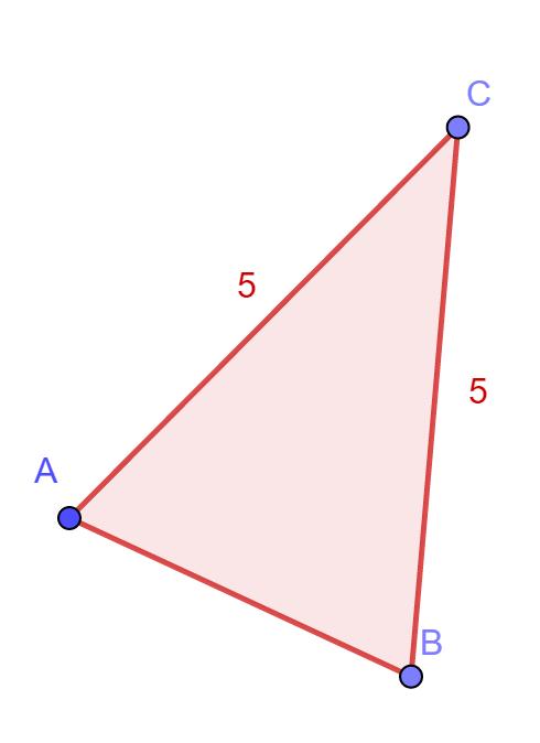 Konstruer en likebeint trekant med sidene AC og BC lik 5. Når lengden av AB endres, så endrer selvsagt også arealet seg. Hvordan endrer arealet seg som en funksjon av lengden AB?