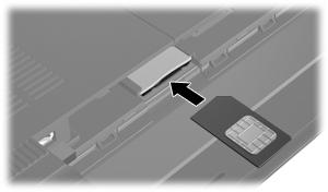 FORSIKTIG: Når du setter inn et SIM-kort, plasserer du kortet med skråhjørnet slik illustrasjonen viser.